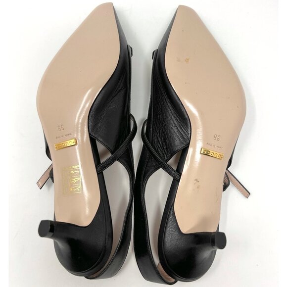 Gucci Zumi Interlocking Logo Black Leather Pointed Toe Low Heels Slingback Pumps - Picture 8 of 9